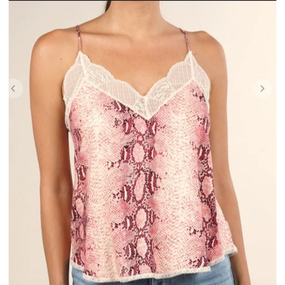 Women’s Animal Print Pink Black Spaghetti Strap Laced Camisole Top SMALL